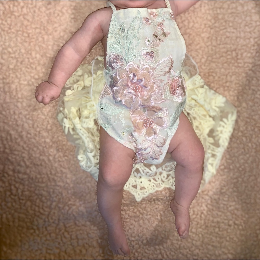 Baby floral one piece with tulle train 0-3